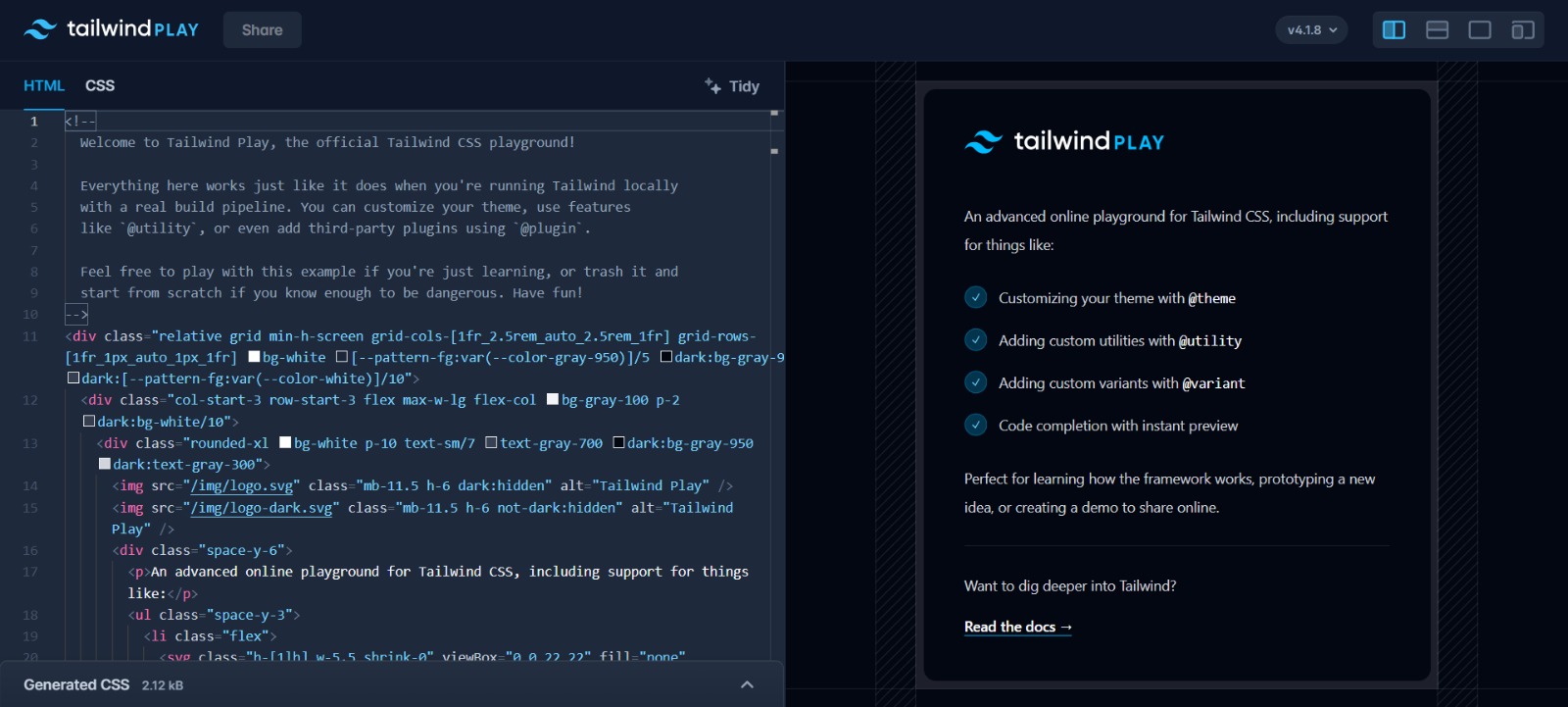 Tailwind Playground interface